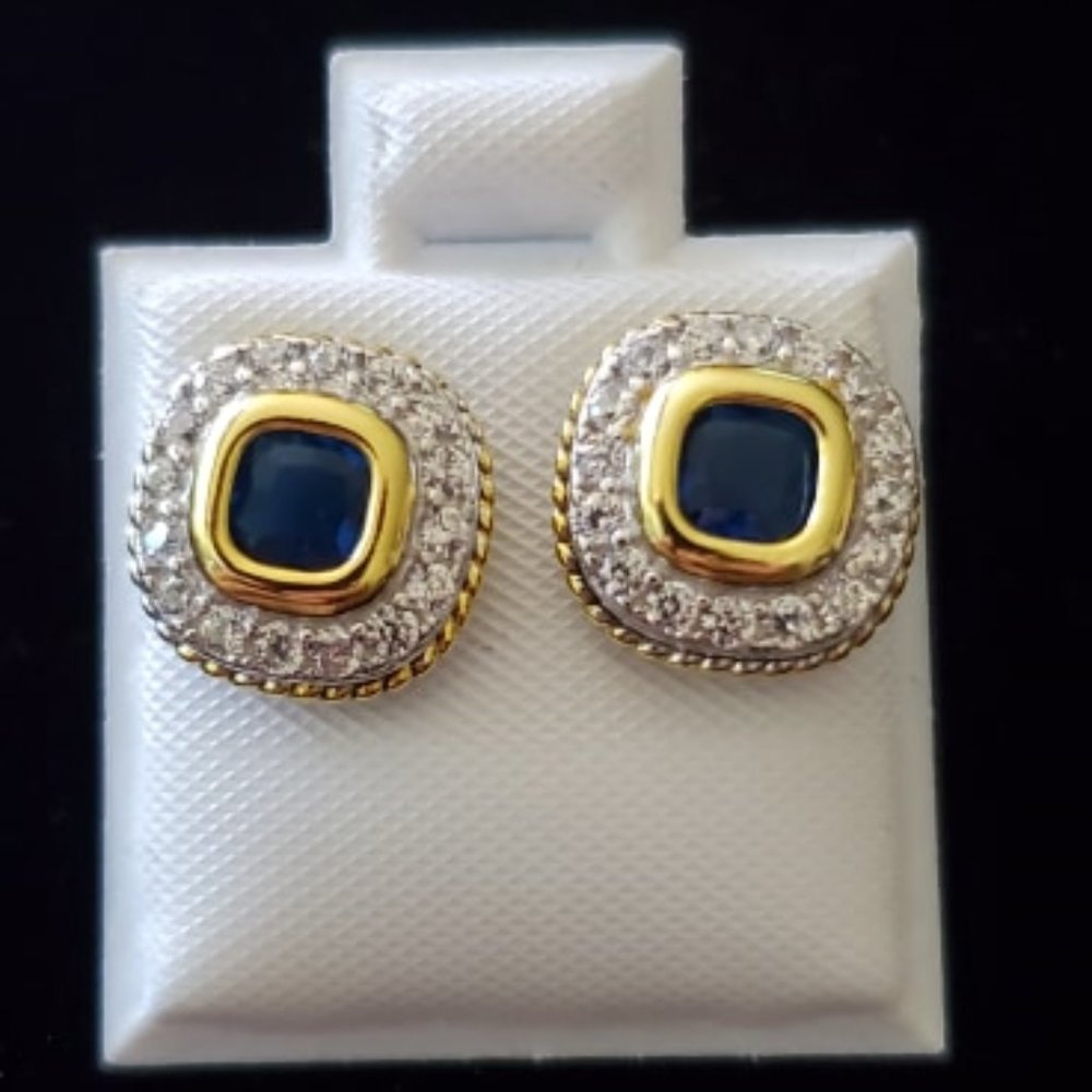 925 SILVER BLUE CZ SQUARED STUDS EARRINGS - Picture 1 of 4